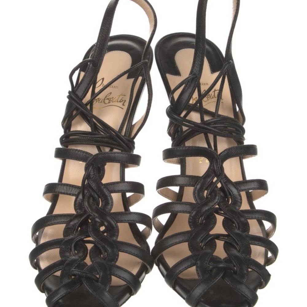Christian Louboutin Black Braided Strappy Slingback Sandals